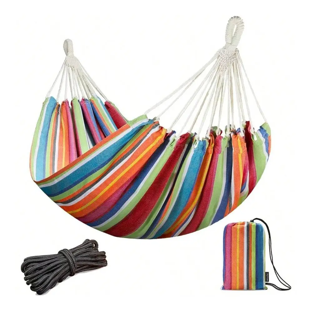 

Double Hammock With Hanging Ropes Large 86.6x59u201D Portable Cotton Hammock Patio Backyard Porch 450LBS Weight Capacity Outdoo