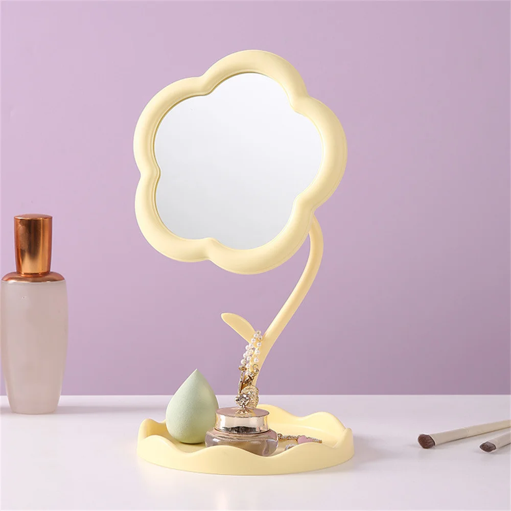 Desktop Makeup Mirror With Jewelry Hair Accessories Tray Sunflower Shaped Dressing Mirror High-Definition Mirrors Home Decor New