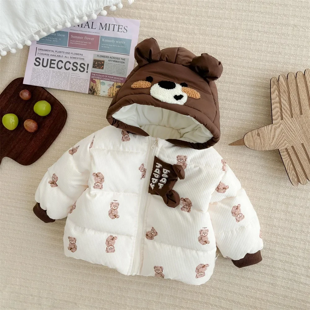 

2024 Winter New in Infant Newborn Boys Girls Thicken Plush Warm Cartoon Bear Modeling Top Outwear , Toddler Kids Baby Jacket