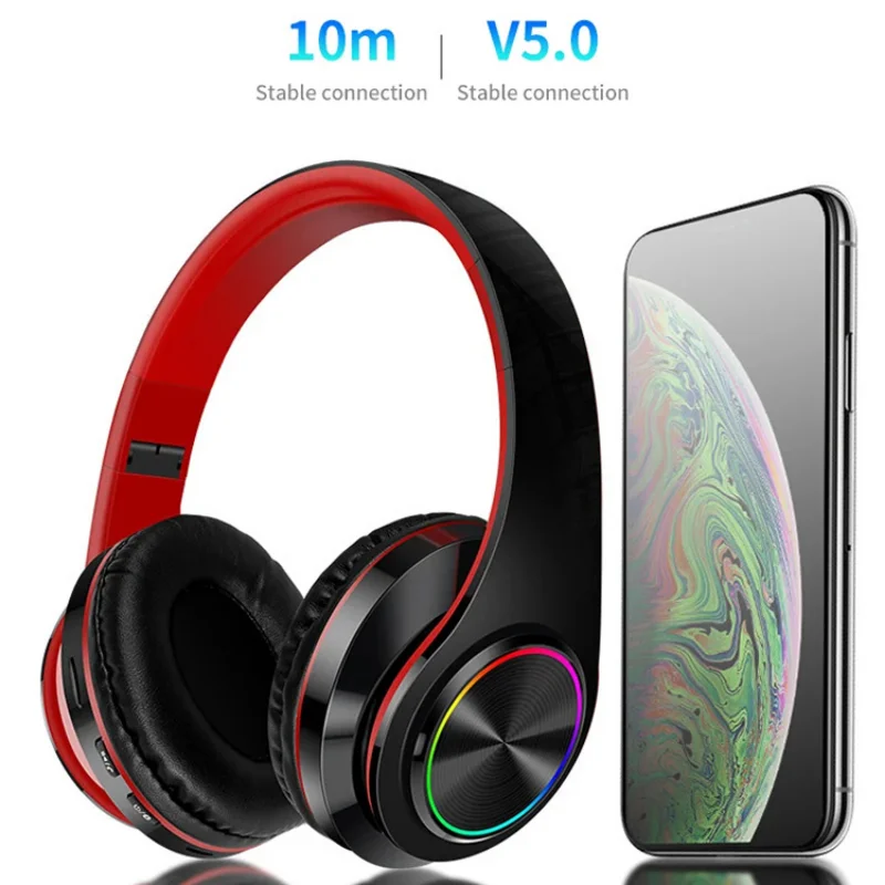 B39 Headphone Bluetooth Wireless Headset Led Mono Hifi Bass Stereo Music Gaming Microphone Support Sd Card Foldable Earphone