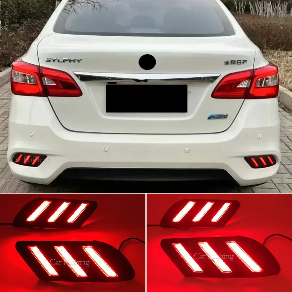 

New！ 2PCS Reflector For Nissan Sentra Sylphy 2016 2017 2018 2019 Car LED Rear Fog Lamp Brake Light turn signal Bumper Lamp