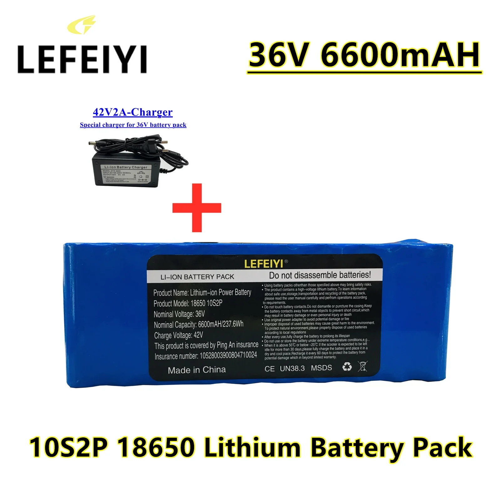 New 36V 6600mAh 10S2P 18650 Rechargeable Battery Pack,Modified Bicycles,Electric Vehicle 42V Protection PCB+42V Charger