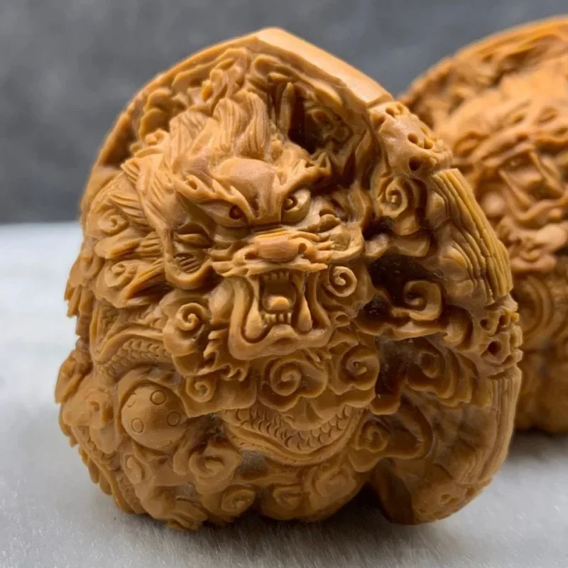 Card 50mm Large Beads Wen Play Natural Walnut Handmade Fine Carved Lion Head Loongteng Prosperity Handball Collection Jewelry