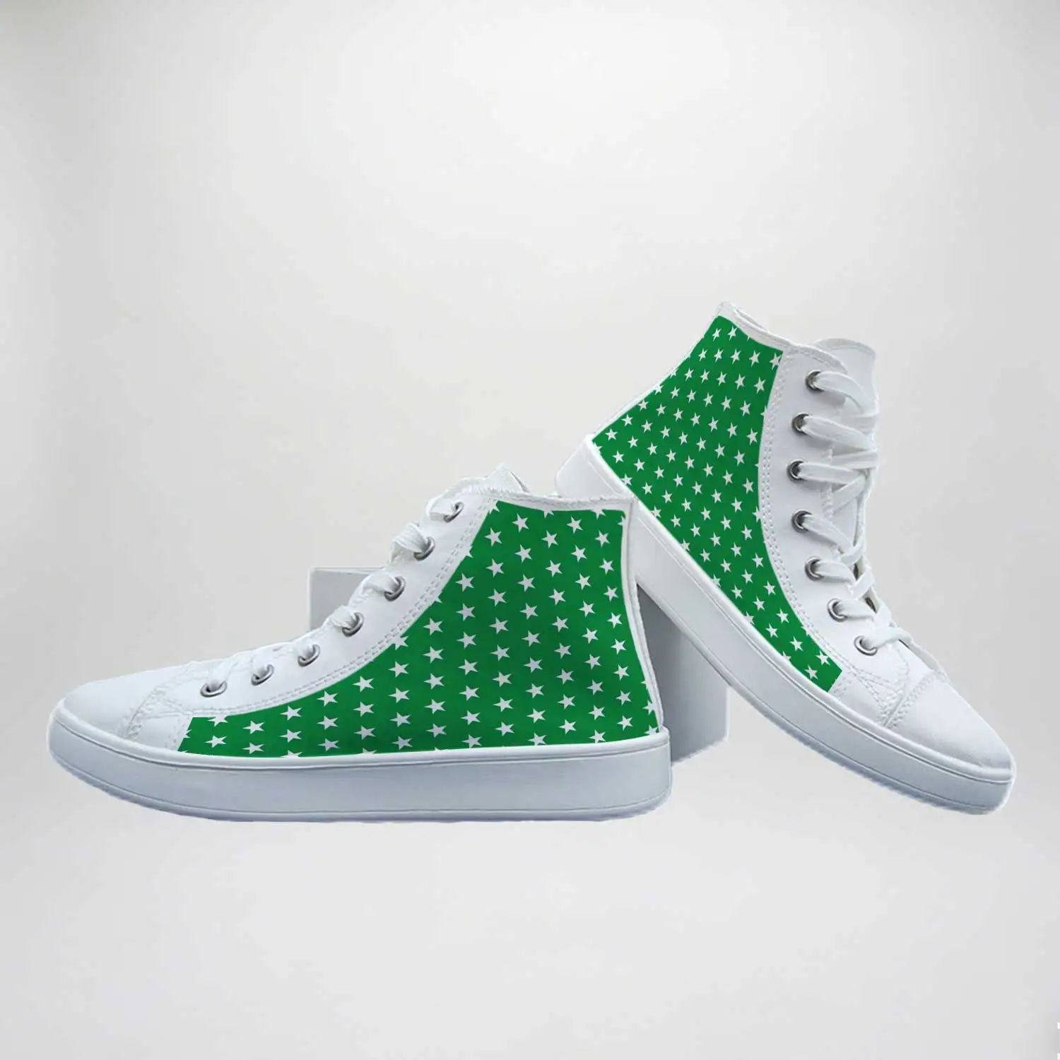 Fresh and Simple Green Star High-Top Canvas Shoes, Large Size Women's Shoes, Versatile Casual Sneakers for Students, Trendy Shoes