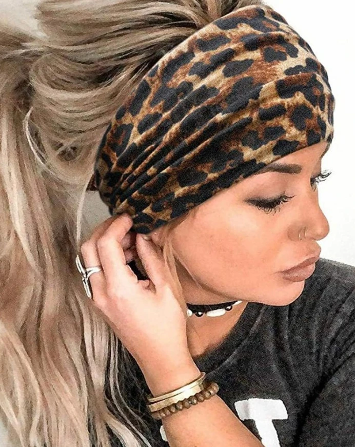 

Leopard Print Yoga Workout Wide Headband Fashion Knotted Hair Band