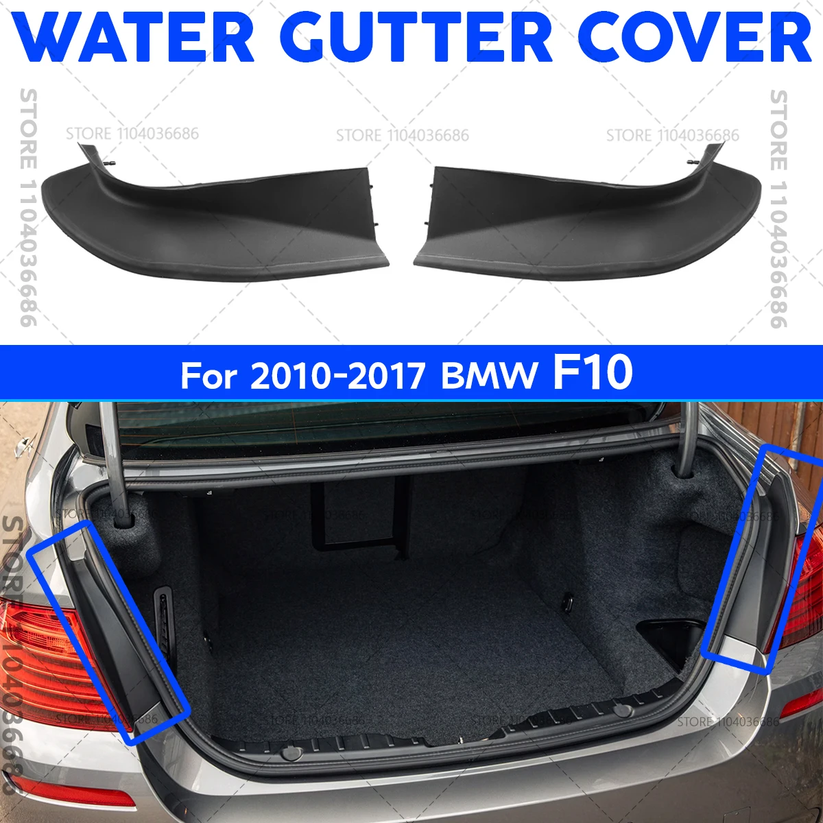 

For 2010 2011 2012 2013 2014 2015 2016 2017 F10 BMW 528i 535d 535i 550i Hybrid 5 M5 Rear Trunk Rail Drip Trim Water Gutter Cover