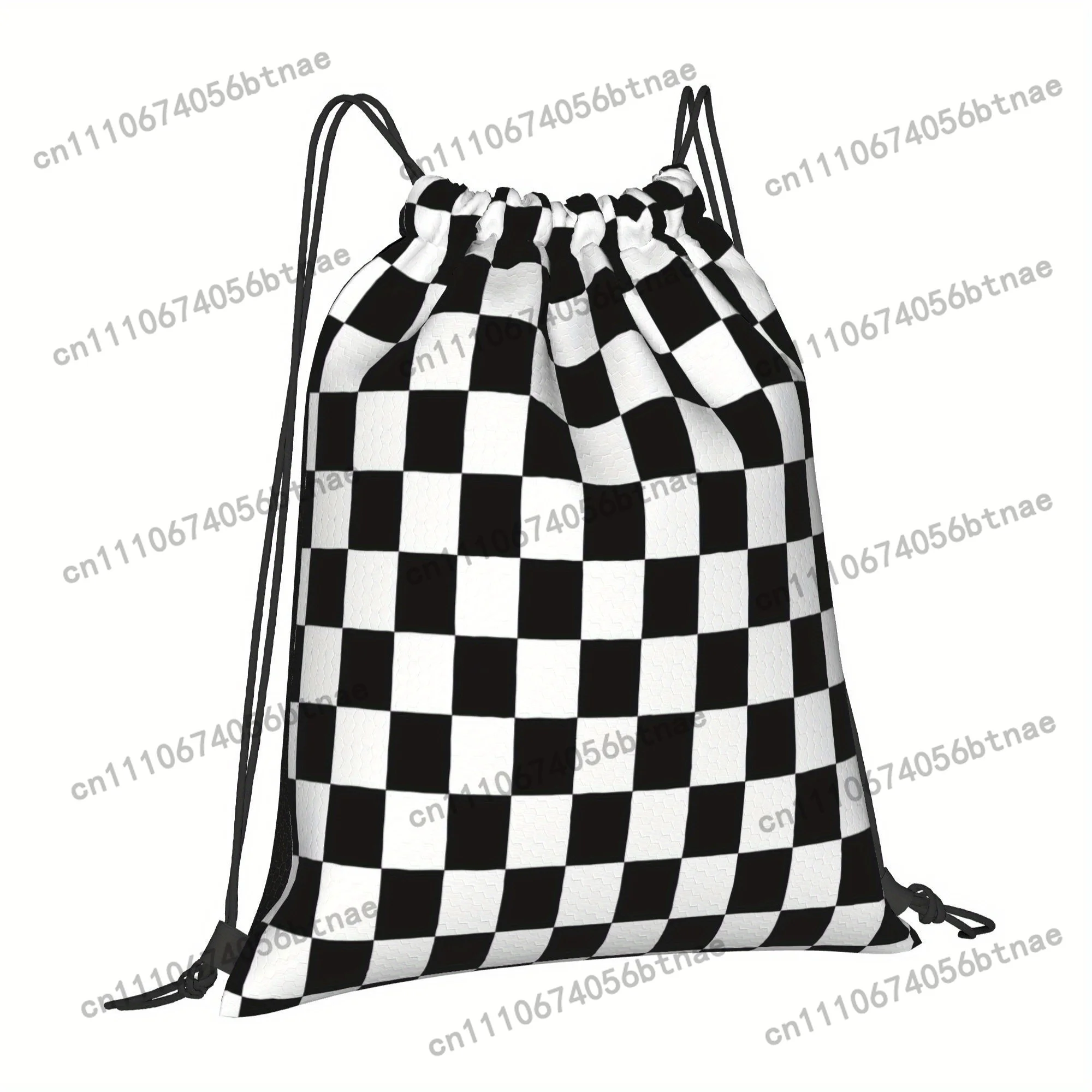 Black & White Checkered Chef Drawstring Backpack - Cartoon Pattern, Adjustable Straps, Machine Washable Soft Shell Bag with Prac