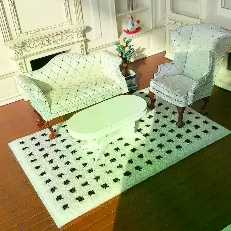 1: 12 Dollhouse Miniature Plush Carpet Fluffy Mat Model Photography Prop Kids Pretend Play Toys Doll House Mini Decoration Gifts view 3