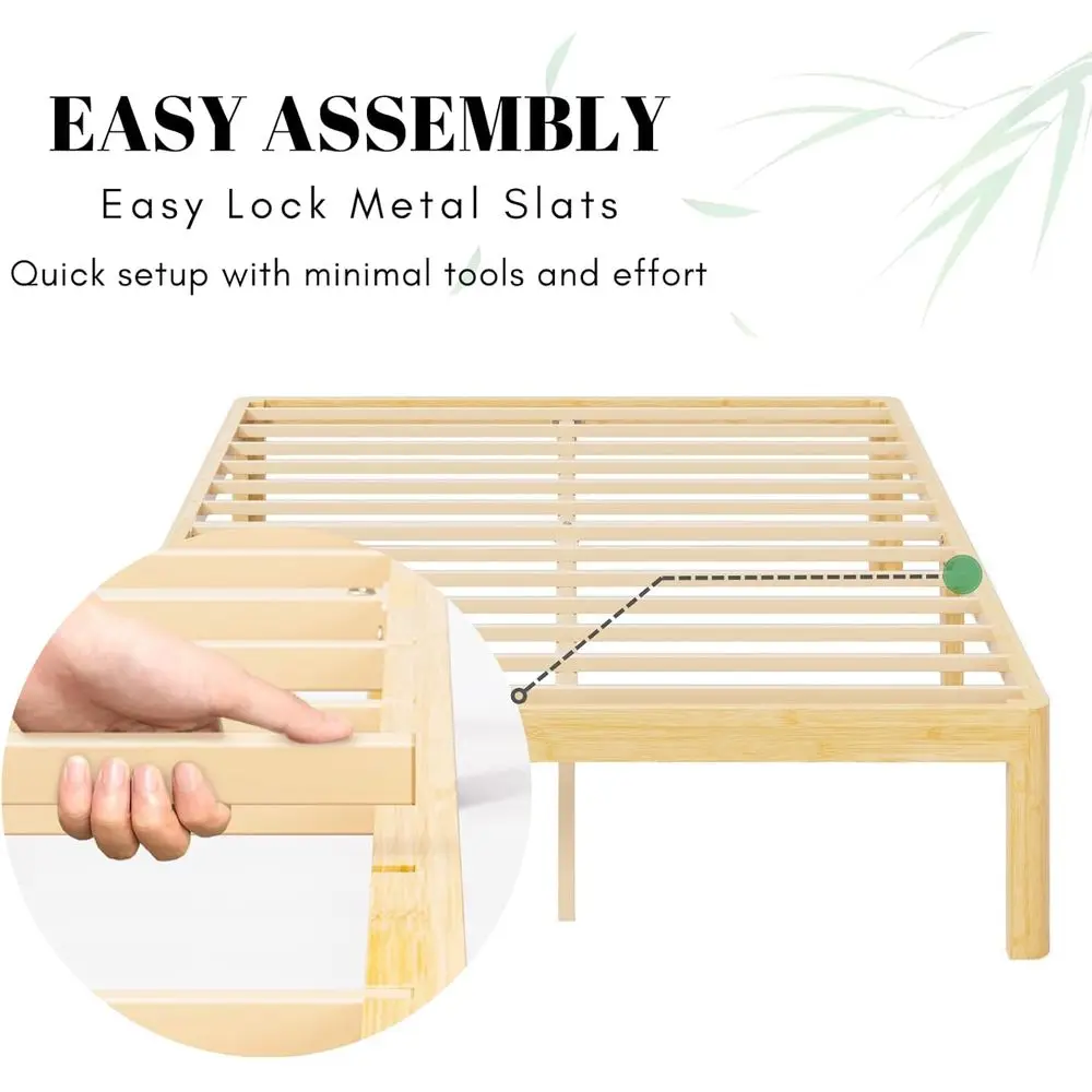 Durable Full-Size Bamboo Bed Frame with Metal Slats, Platform Style, No Box Spring Required, Easy Assembly
