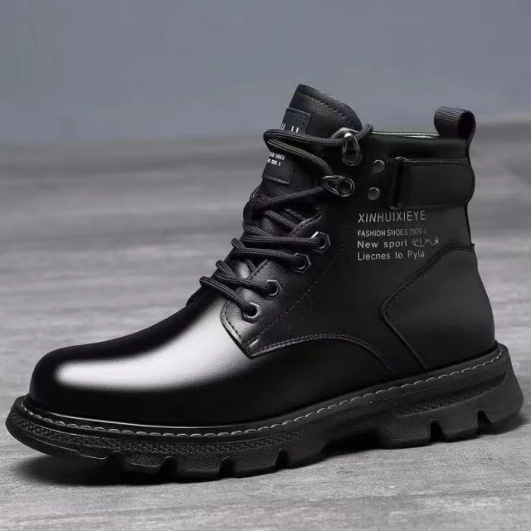 Men's winter leather boots, thickened casual shoes, versatile high-top versatile and trendy men's boots