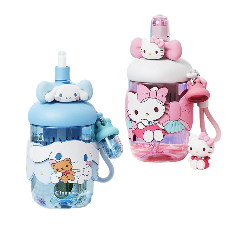 

Hello Kitty Children Cartoon Water Cups Student Sanrio Nice Appearance Summer Portable Straw Plastic Cup Kawaii Birthday Gift