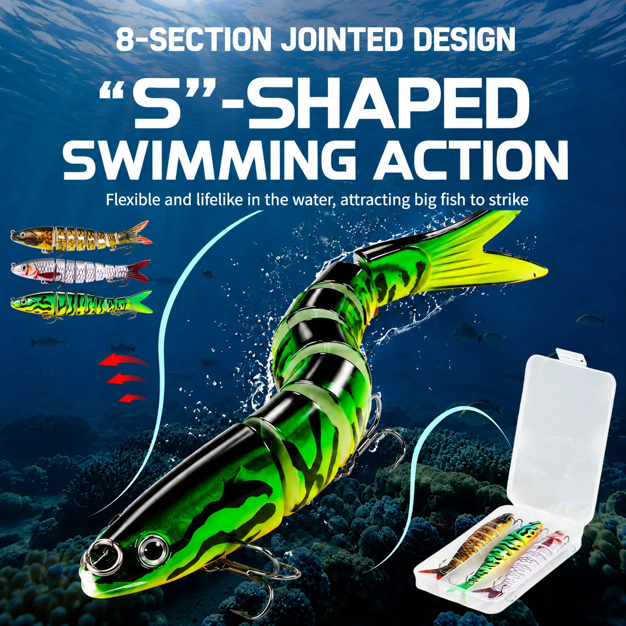 Sougayilang Multi‑Segment Fishing Lure Hard Bait 3PCS Oxidation Triple Hooks for Bass Pike Salmon Fishing Tackle 7/8 Sections