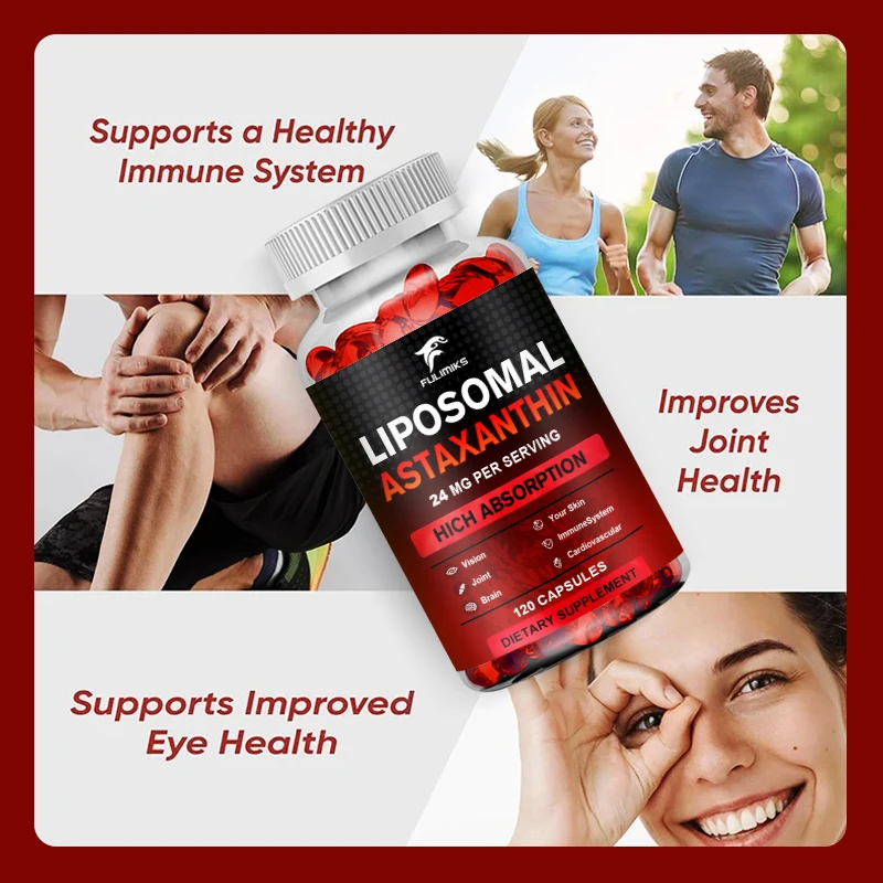 Liposomal Astaxanthin Capsules 24 mg Promotes Cardiovascular Health & Accelerates Metabolism Supporting Eye, Joint & Skin Health