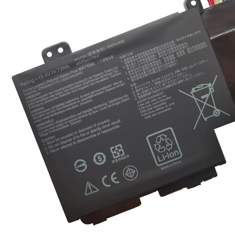 Imagem -03 - Bateria do Portátil de 15.4v 73wh C42n1630 para Asus Zenbook Pro Ux550 Ux550vd Ux550ve1a Ux550ve-bn013t Bn073t 4icp5 41 752