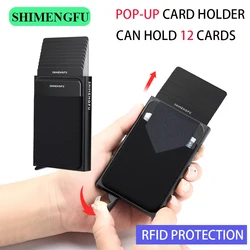 팝업 RFID ID 카드 홀더 남성 지갑 미니 패키지 알루미늄 금속 보호 장비 보관 가방, 스마트 퀵 릴리스 여성 지갑