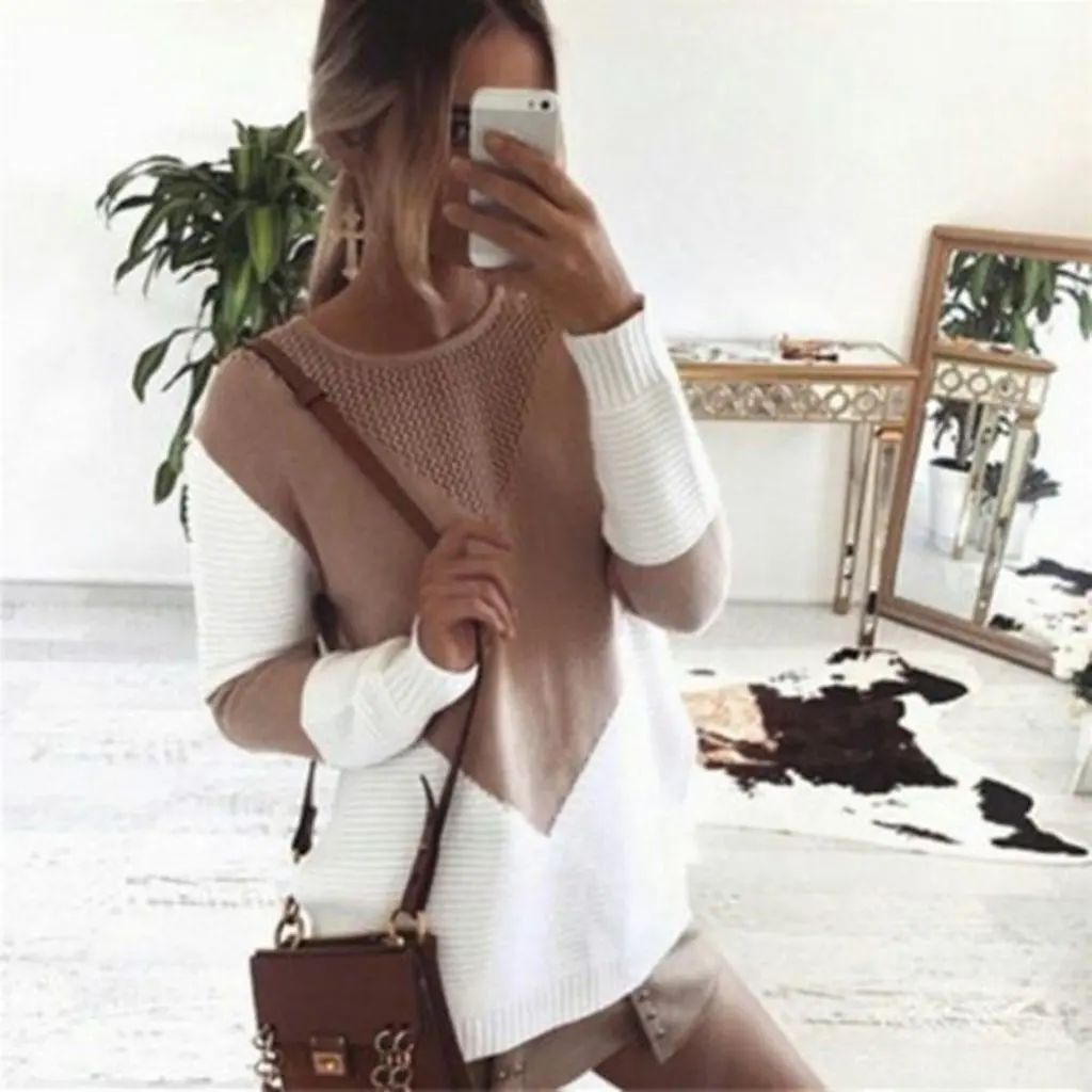 

Women's Loose Splicing Knitted Sweater Fashion Ins Autumn Winter Ol Work Clothing Export