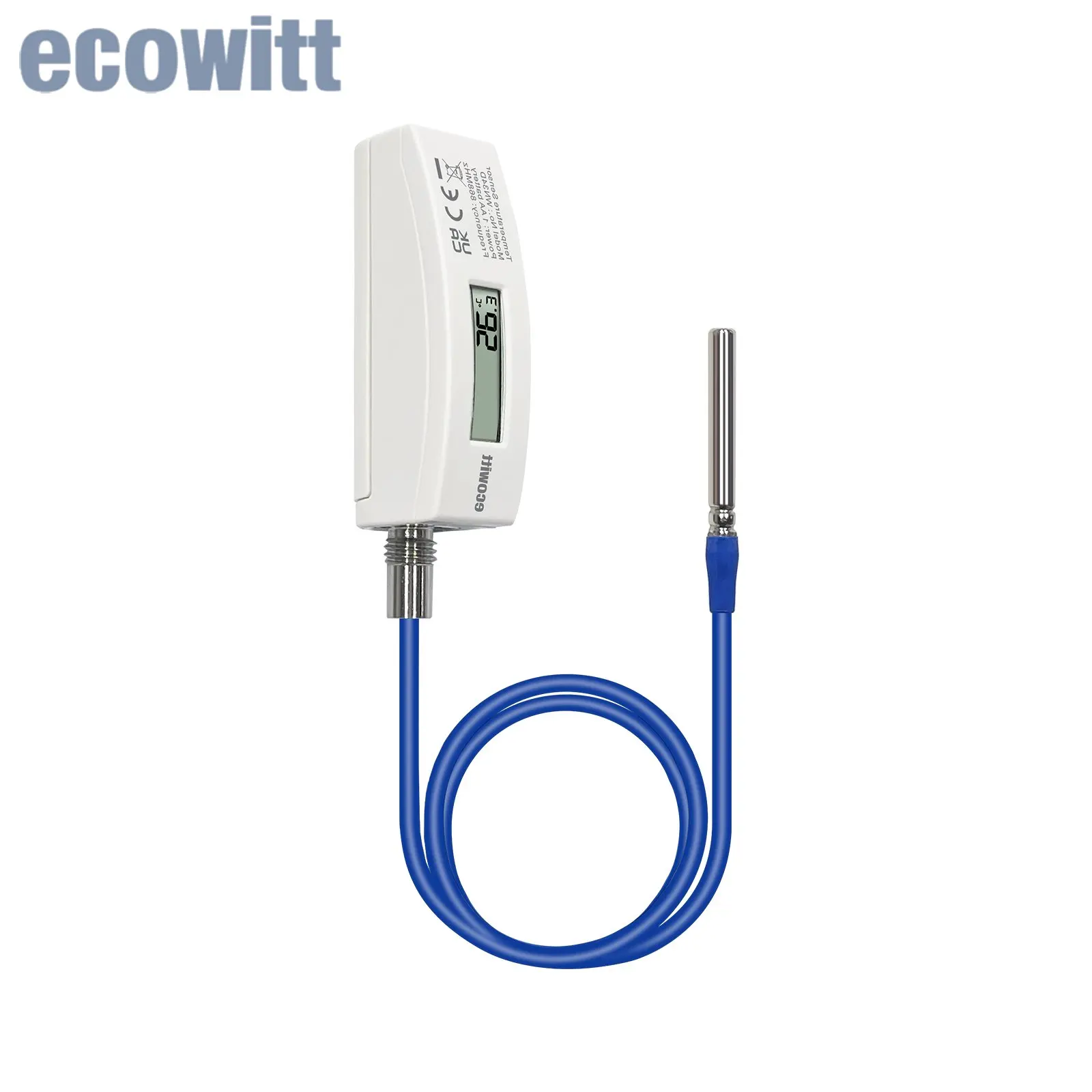 Ecowitt WN34D Thermometer with LCD Display, 3.28ft/1m Silicone Wire Sensor, -55°C~125°C Probe Temperature Sensor for Pool, Pond