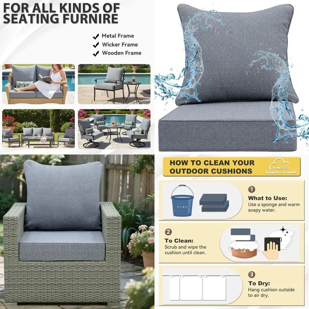 

24 x 24 Outdoor Deep Seat Cushion Set, Olefin Fabric, Weather-Resistant, Removable Cover