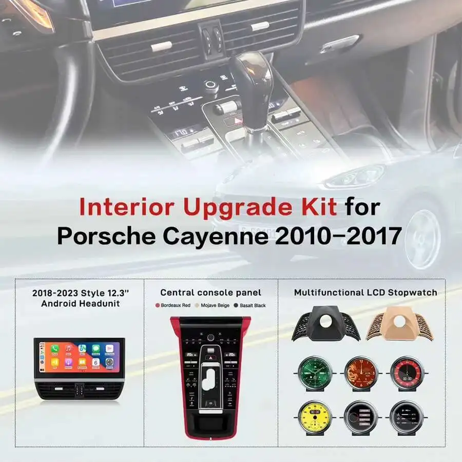 12.3inch Android 13 Car Interior Upgrade Kits For Porsche Cayenne 2010-2017 Central Console Panel Multifunctional LCD Stopwatch