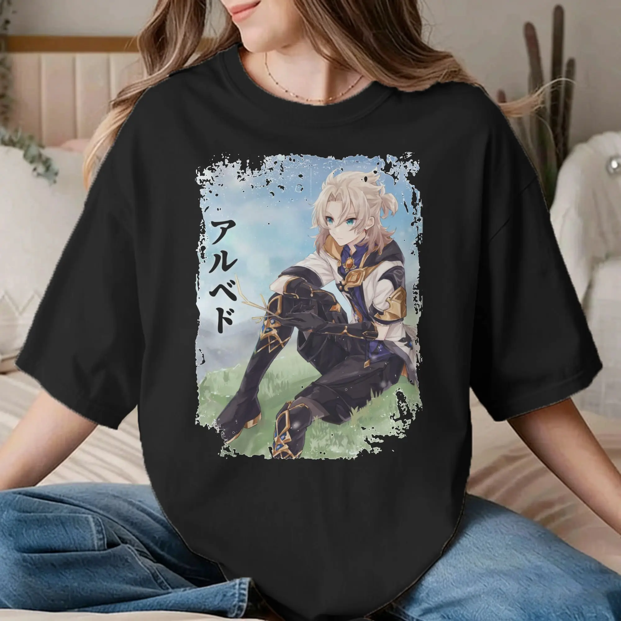 Vintage Genshin Impact Albedo T-Shirts Men Women O Neck 100% Cotton T Shirts Anime Game Tee Shirt Gift Idea Clothing