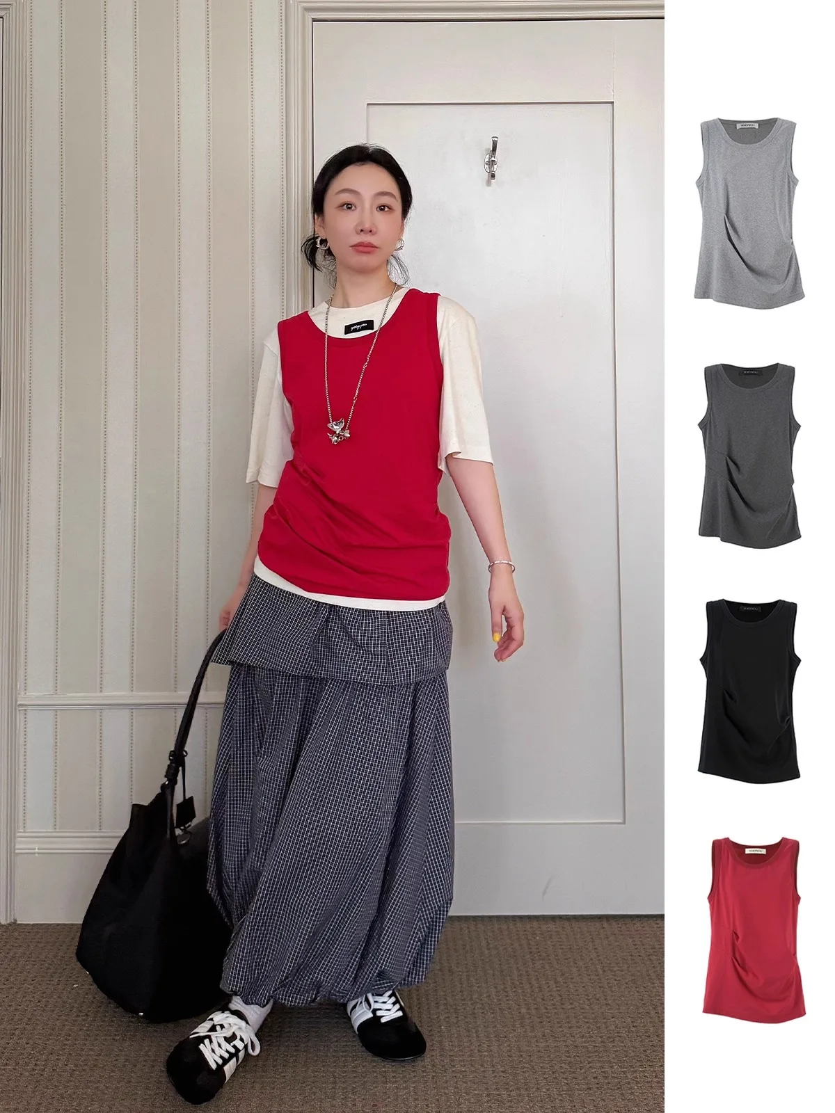 

Бренд YOEYYOU: Плиссированный топ из хлопковой смеси с круглым вырезом для осени и зимы, повседневный, ручной работы, в стиле Quanti