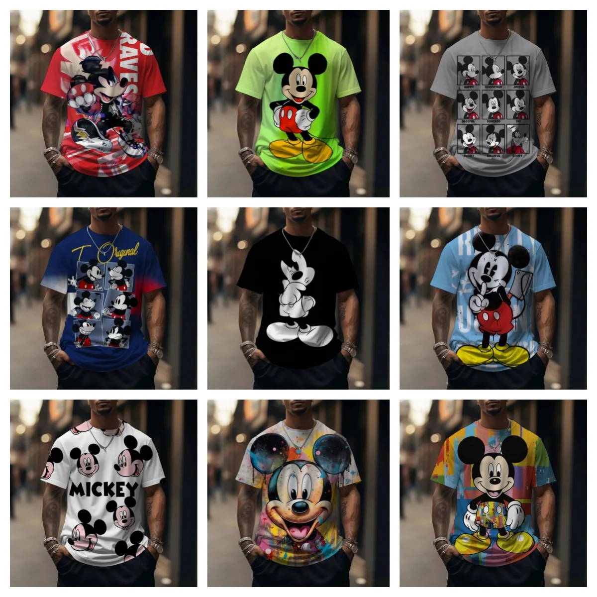 

Летняя мужская футболка с забавным принтом Disney с Микки Маусом, футболка с короткими рукавами для мужчин, уличная одежда, быстросохнущие футболки с круглым вырезом