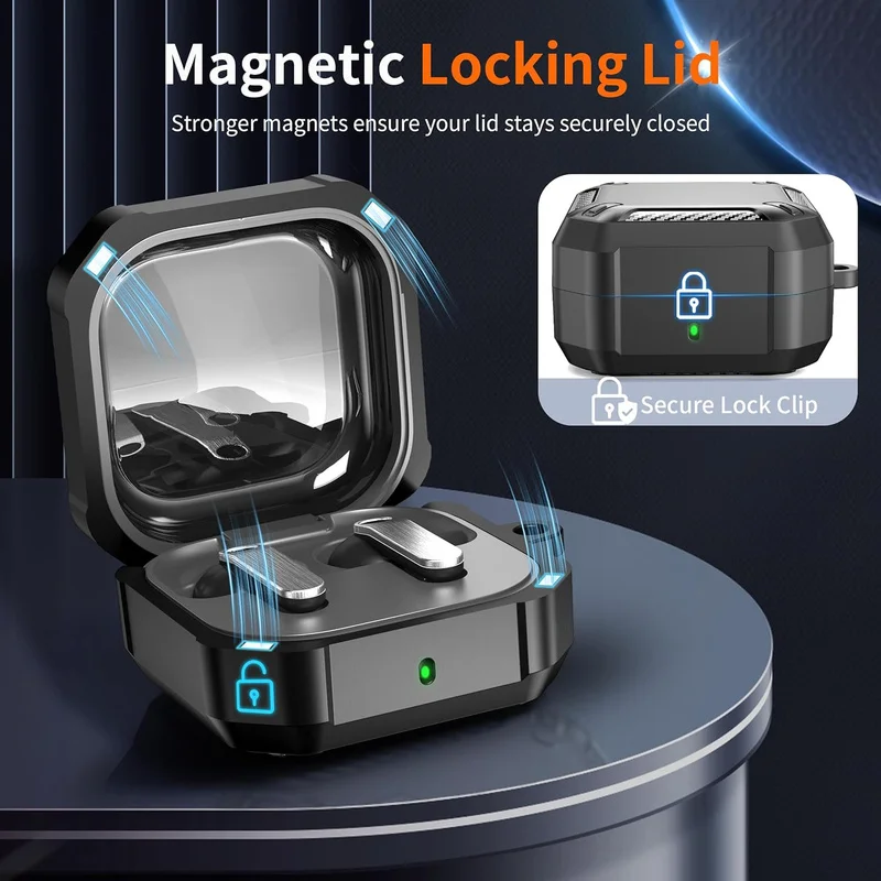Rugged Case for Samsung Galaxy Buds 4 Pro/Galaxy Buds 4 2026 Shockproof Case For Men Buds4 Pro Buds4 Magnetic Locking Case Hooks