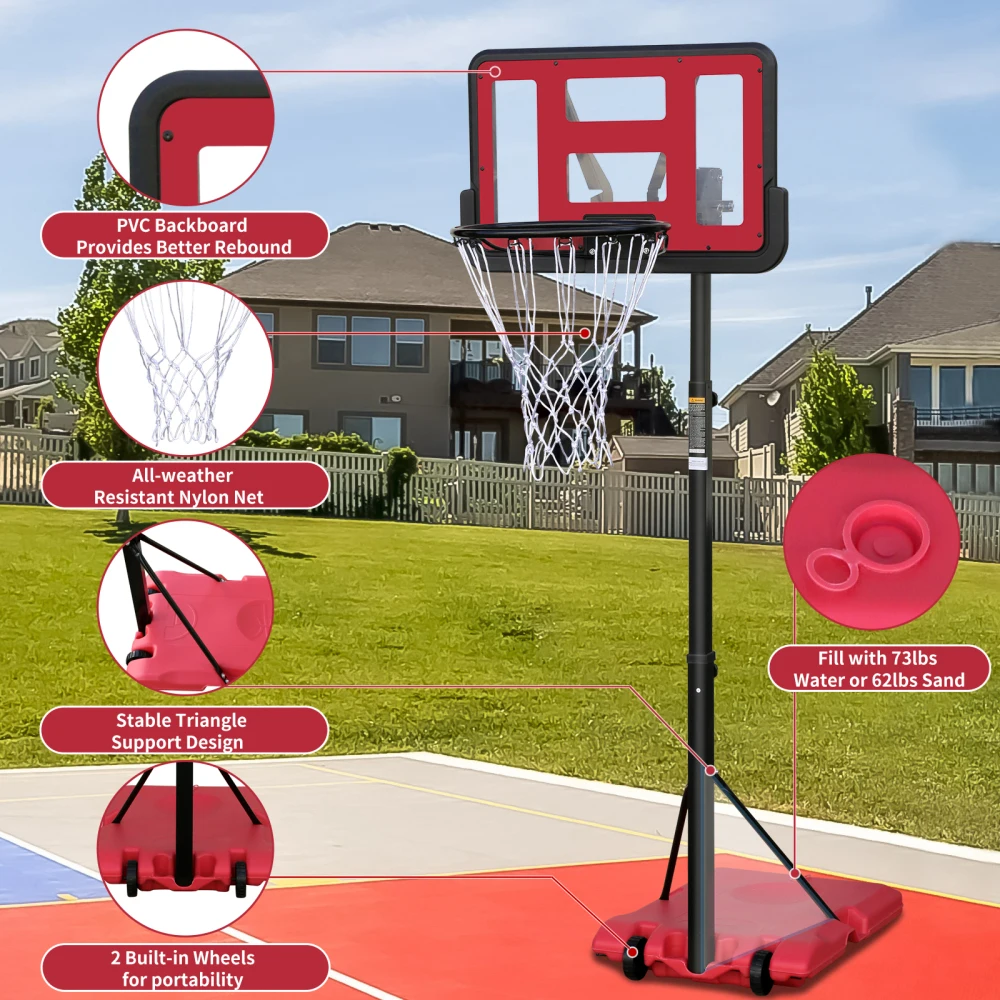 Use for Outdoor Height Adjustable 4.8to7.7ft  Hoop 44 Inch Backboard Portable Basketball Goal System with Stable Base and Wheels