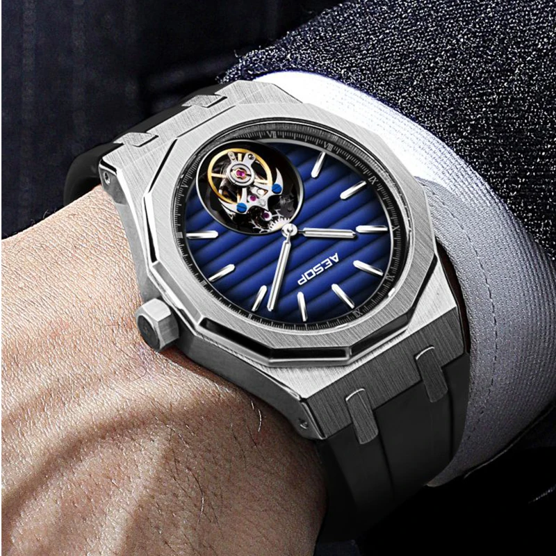 AESOP Gradient Classic Twelve Edge Flying Tourbillon Men Watch Super Luminous Sapphire Male Manual Winding Mechanical Clock 7057