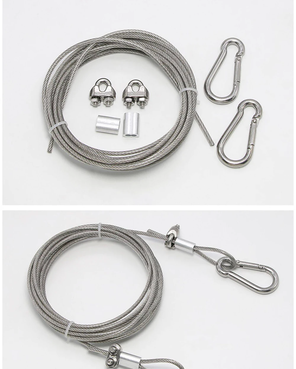 3mm 4mm Edelstahl-Drahtseil-Set mit PVC-Beschichtung und Kabelklemme mit Federverschluss für Wäscheleine, Hundeleine, Sonnenschirm, Zelt – Detail 6