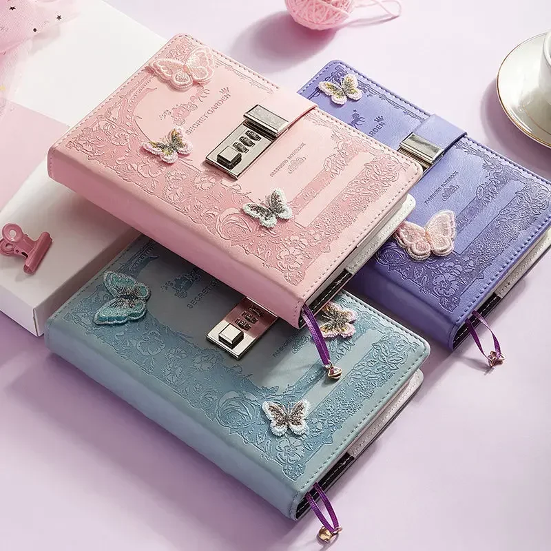 A5 Retro Password Notebook with Lock Journals Thicken Hand Ledger Handbook Student Notepad Diary Binder Stationery Gift