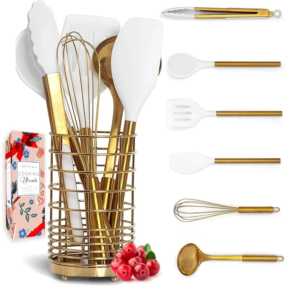 

For Kitchen Gadget and Accessories Gold Whisk - White and Gold Kitchen Accessories Cooking Utensils Kitchenware Cookware Set Bar