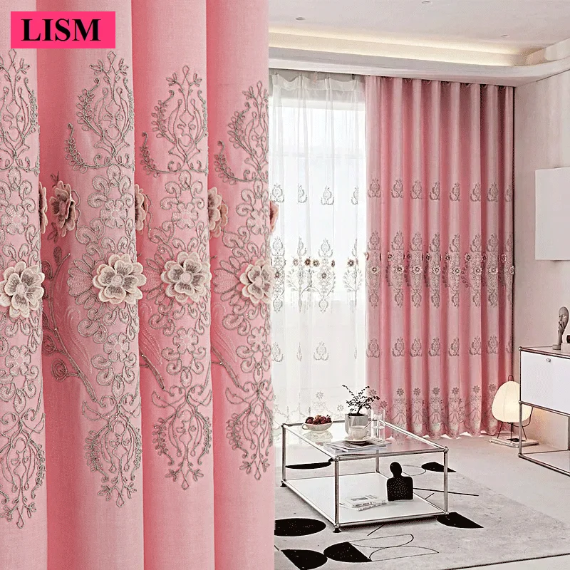 

European Modern curtains for living room Bedroom Blackout Luxury Window Embroidered Tulle Villa Elegant Valance decorate Custom