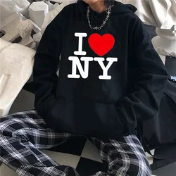 Red Heart I Love New York Hoodie Oversize Y2k Vintage Grunge Hooded Pullover Women Men Sweatshirt Casual Hoodie Punk Streetwear