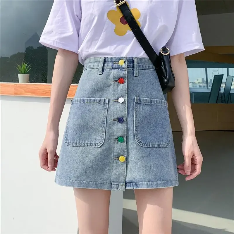 

Short Woman Denim Skirt with Pocket High Waist Jeans Skirts for Women Chubby Clothing Trend 2025 Streetwear New in Stylish Cheap