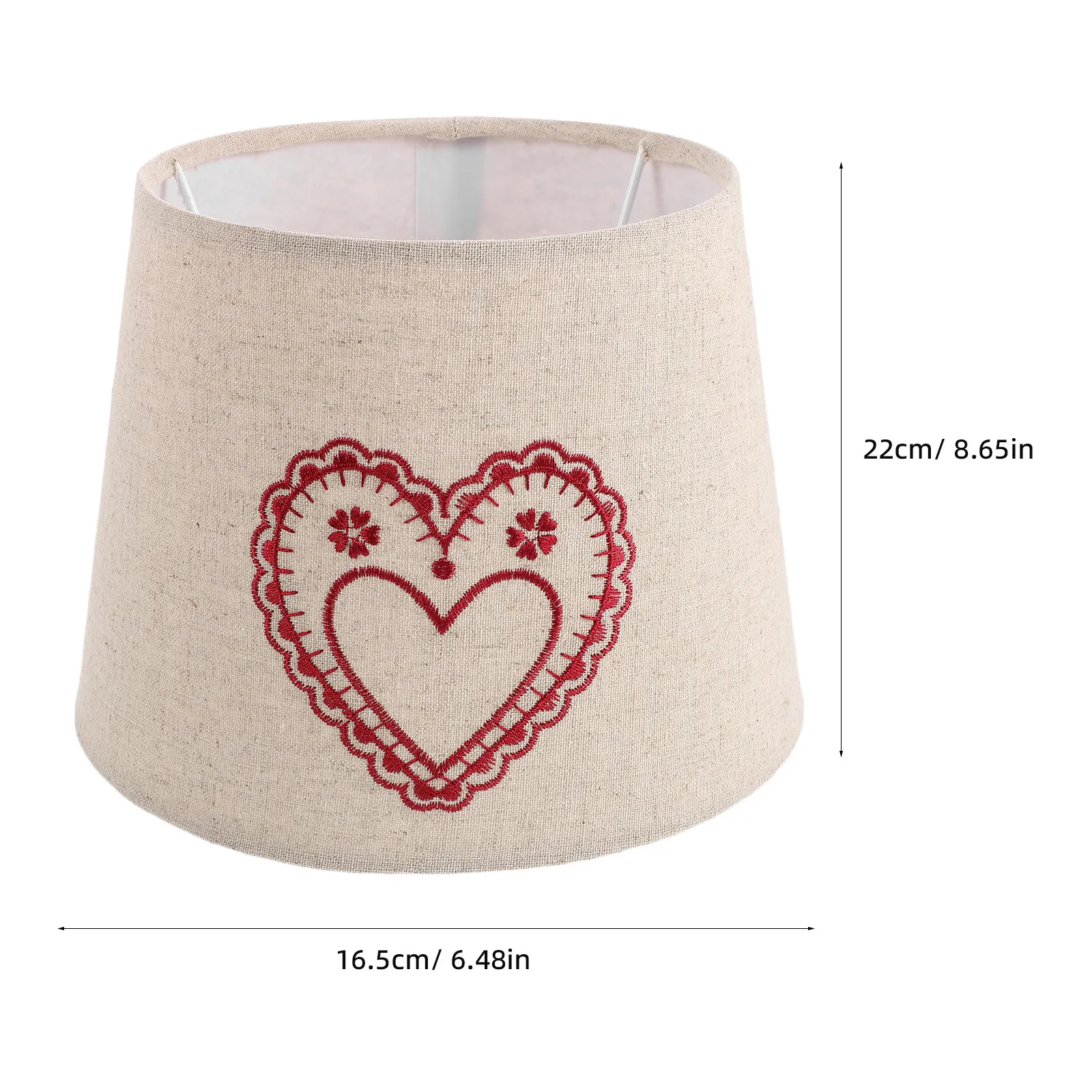 Red Heart Embroidered Linen Lampshade for E27 E14 Table Lamps Fabric Drum Light Shade for Living Room Bedroom Nightstand Vintage