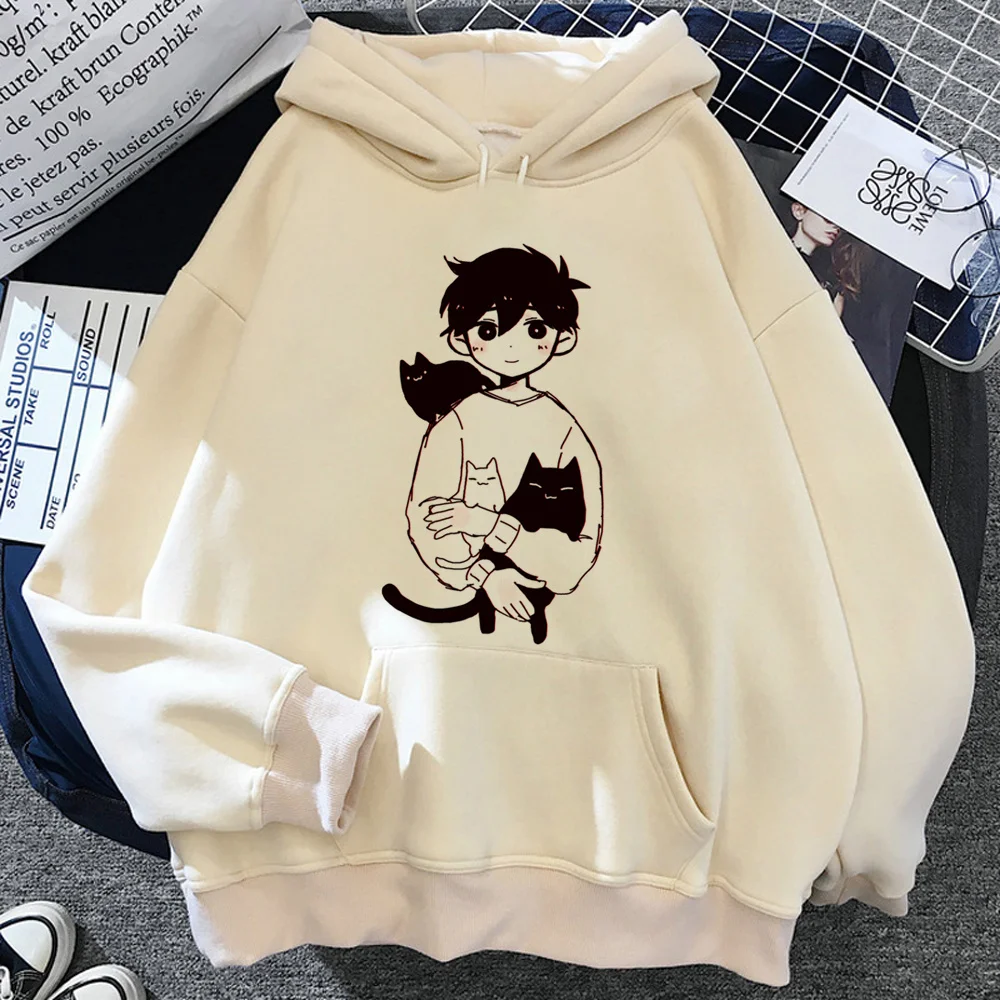 Omori estética velo Hoodies das mulheres, Harajuku moletom, Y2K treino, Streetwear feminino, camisa com capuz