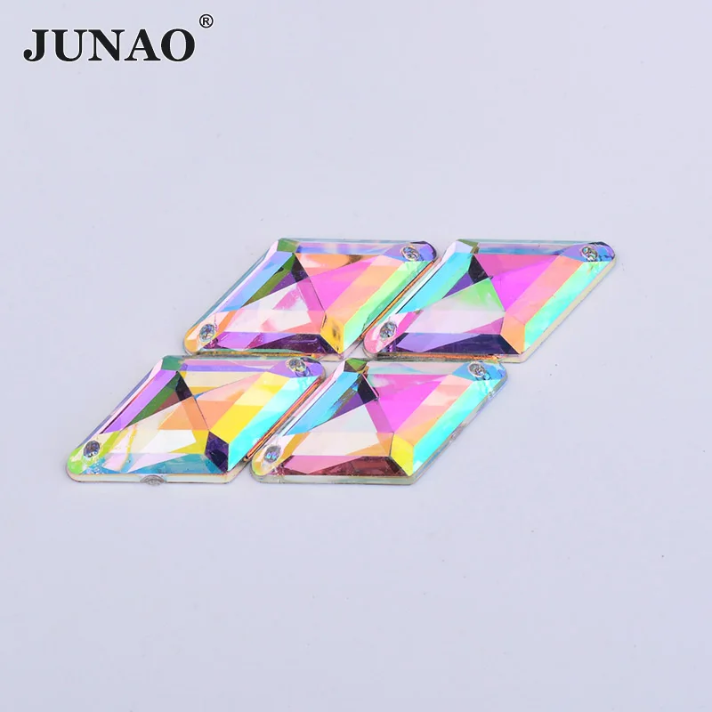 JUNAO 9*15mm 18*30mm Sew On Crystal AB Rhinestones Flatback Rhombus Shape Strass Acrylic Gems For Dress Clothes Needlwork Crafts