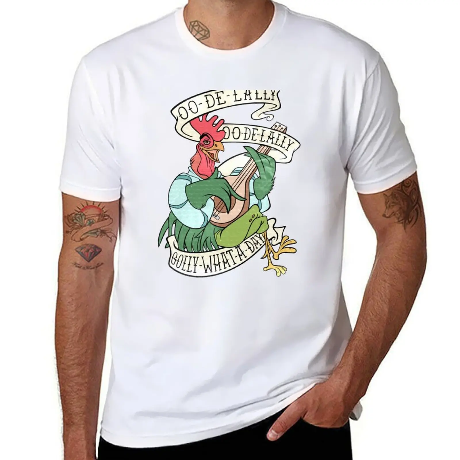 

Distressed Alan A Dale Rooster Bard - Golly What a Day Tattoo Banner Design T-Shirt funny t shirts man T-Shirt