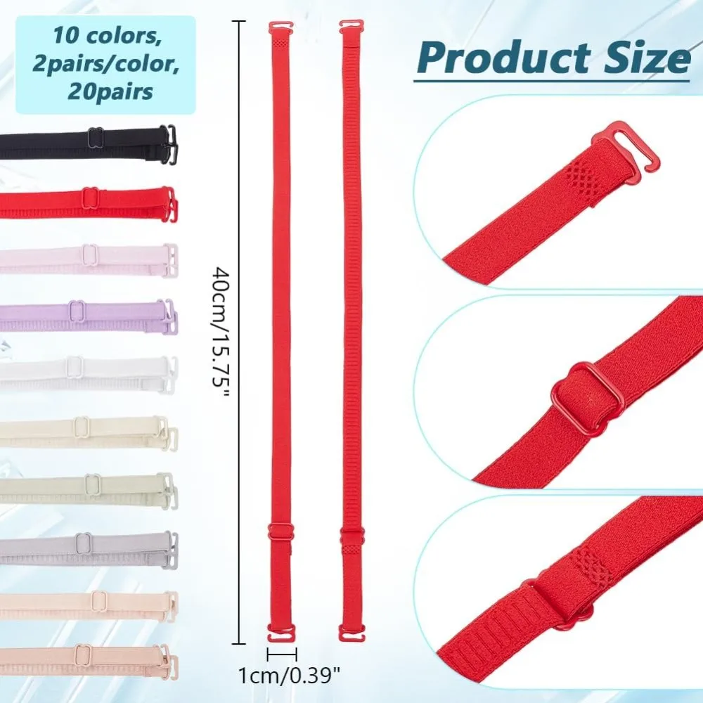 10 Colors Polyester Non-slip Bra Straps Elastic Adjustable Bra Strap Holder with Hooks Mixed Color 40x1x0.3cm 2pairs/color