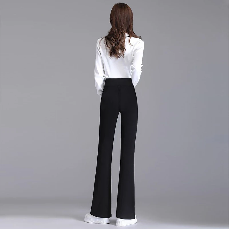 Black Mirco Flare Bottoms Ankle Pants M Letter Elastic High Waisted Trouser Women Clothing Casual Thin Autumn Office Lady Trend