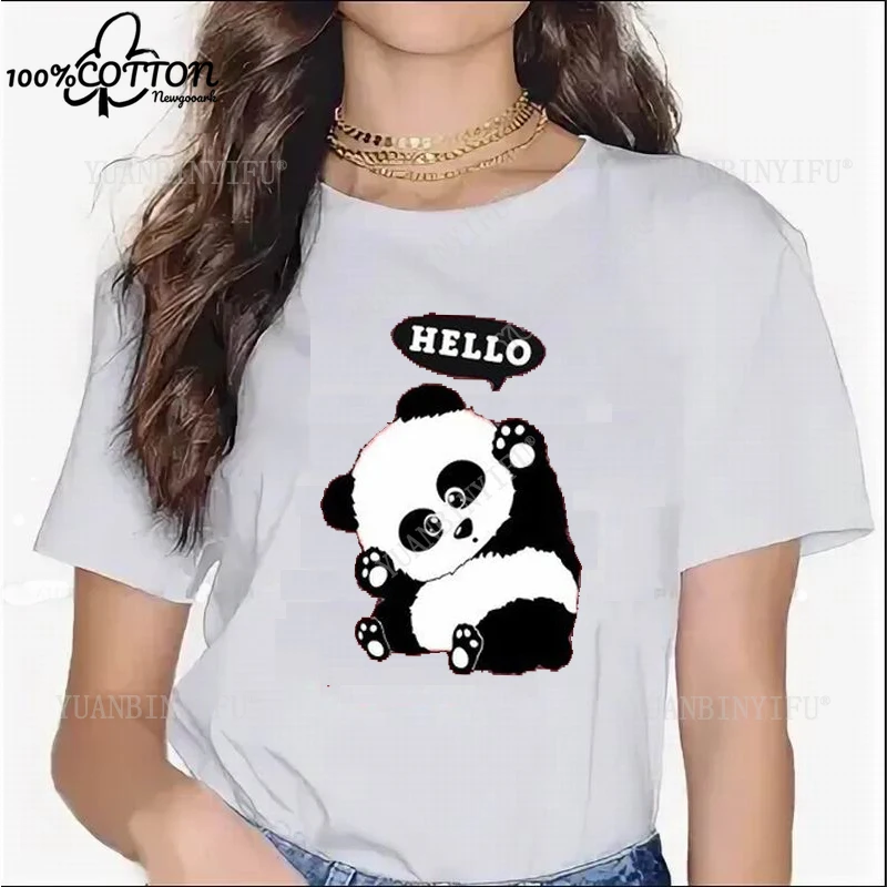 New Listing Harajuku Lovely Ladies' Short-sleeved Cotton T-shirt with Panda Pattern Print, Fun Ladies' Leisure Street Fashion