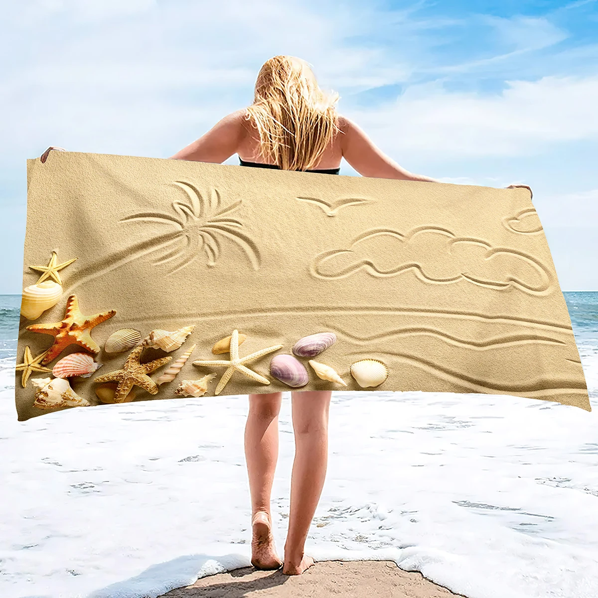 Beach Seashell Starfish  Towels Sea Ocean Wave Summer Bathroom Towel Ultra Soft Sand Free Absorbent Multipurpose