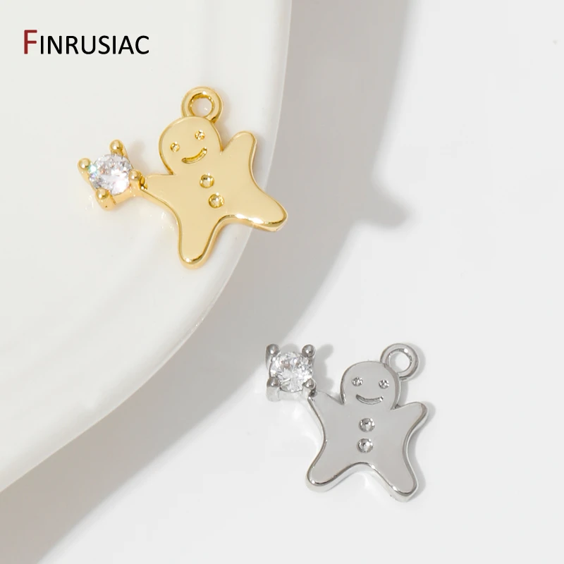 18K Gold Plated Brass Christmas Gingerbread Man Charms Pendant For Bracelet Earrings Necklace Making Supplies DIY Craft Deco