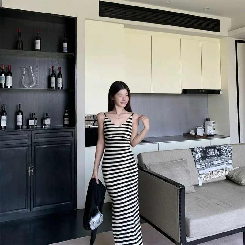 

Black Open Cardigan And Stripe Bodycon Skirt Set Women's Summer Fashion Casual Wear Seamless Splice Low Waist Shorts