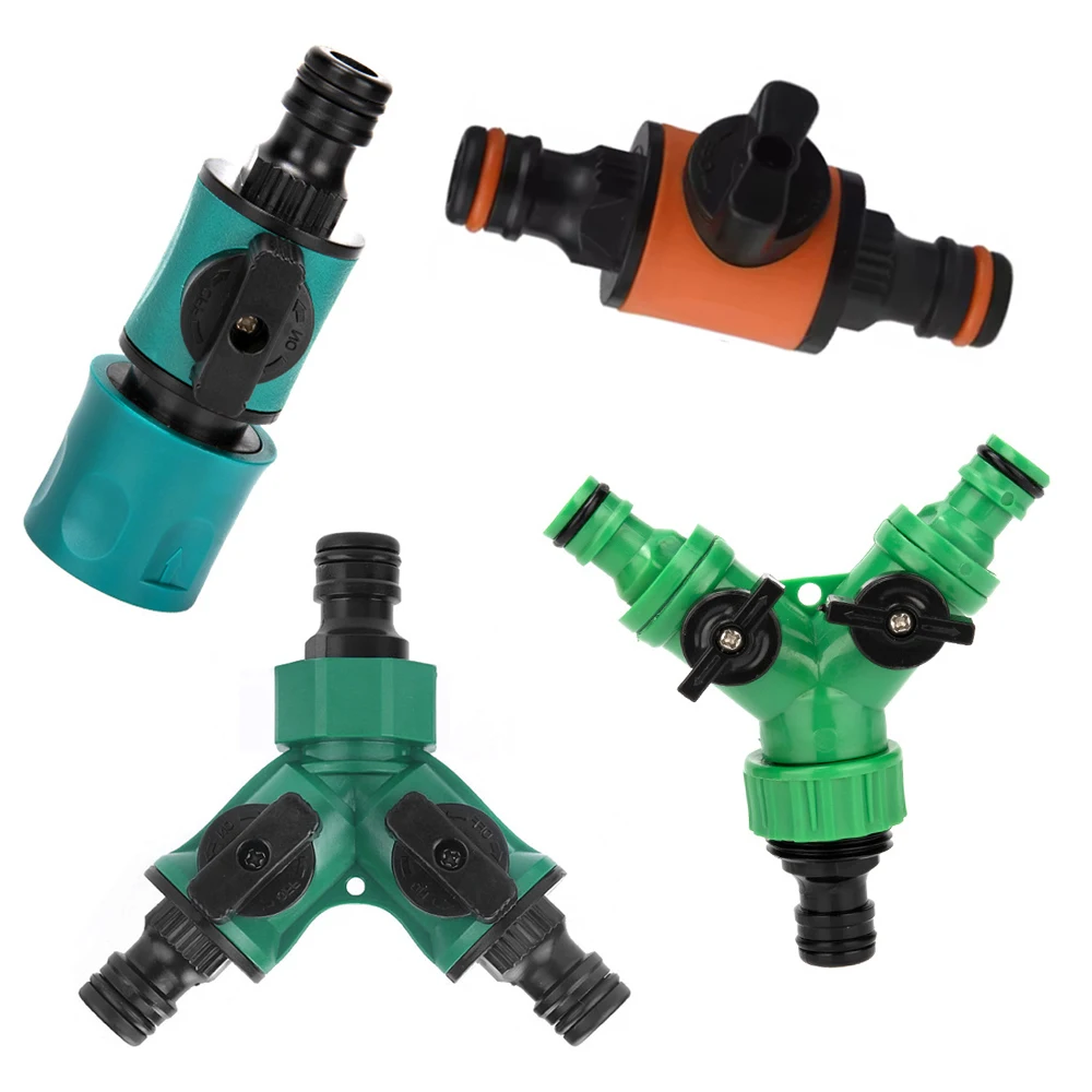 Garden Hose Tap Shut Off Valve Fitting 2 Way Garden Water Pipe Connectors Three Way Plastic Valve With Switch Garden Gadget