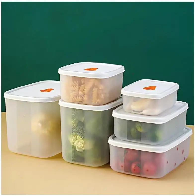 

6-piece food container with lid, stackable square set, BPA free, suitable for microwave and dishwasher plastic leak proof kitc