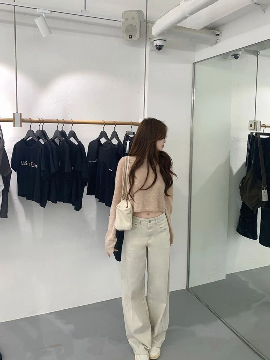 Tao Ju Soft Mist Shoulder Bared Sweater Women's Simple American Style Knitted Top Casual Loose Fit Regular Length Autumn Wear