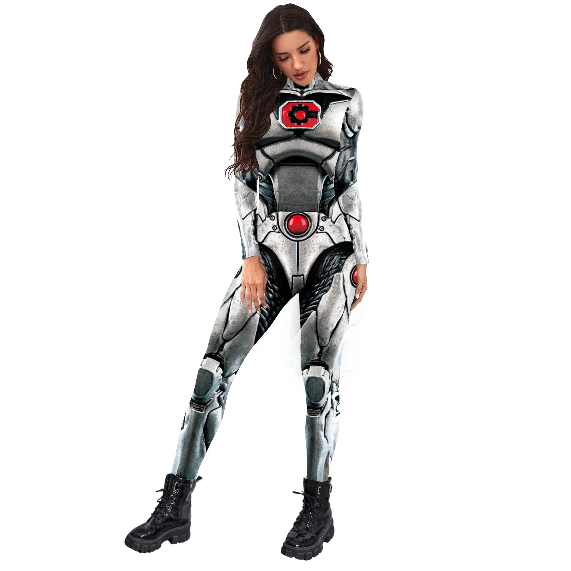 Teanoon Armor Zentai Combinaisons pour hommes et femmes, Costumes de batterie gothiques unisexes, Cosplay d'Halloween, Catsuit élastique mince à manches longues