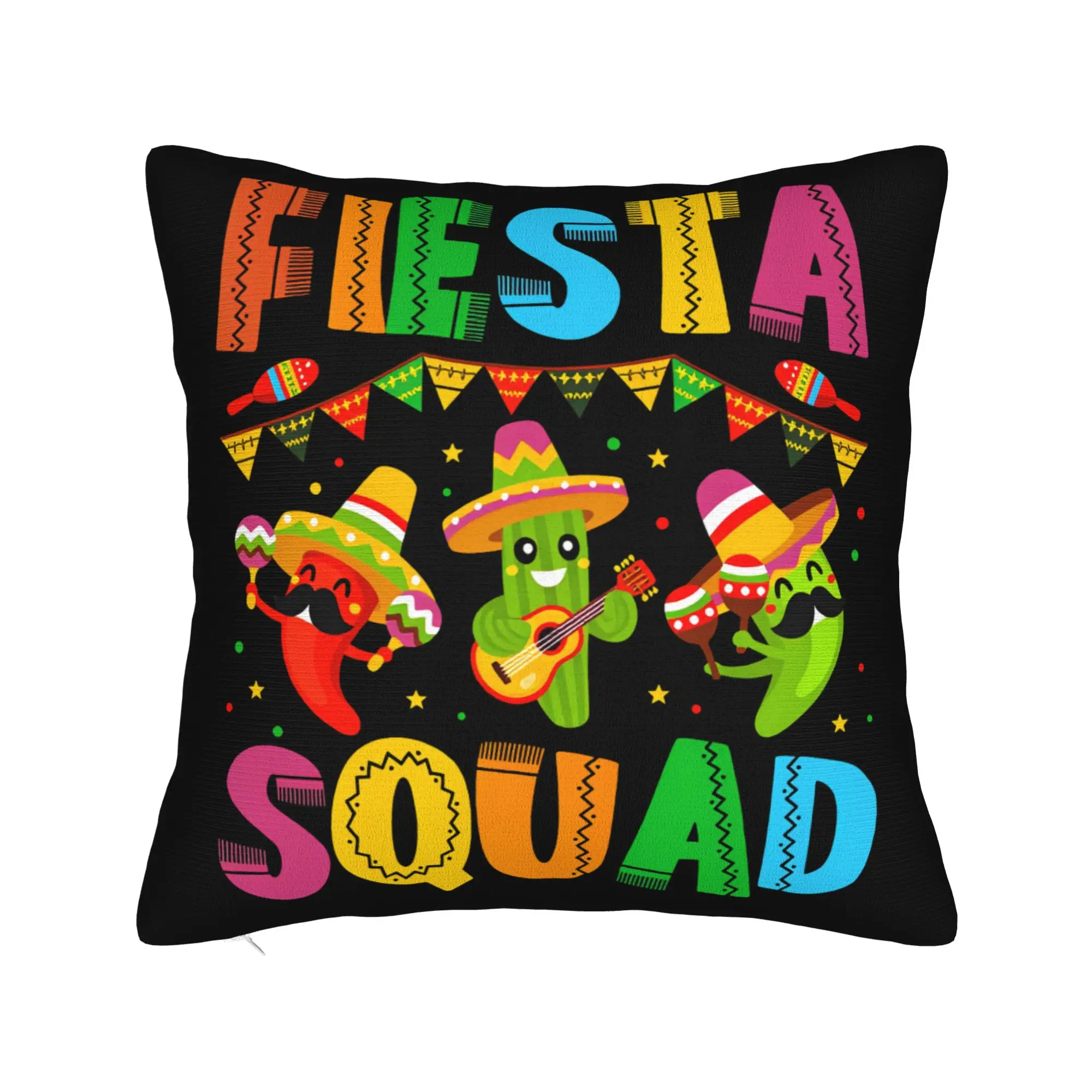 Pillow Case Let's FIESTA Party Printed Design Mexican Amigo Cinco De Mayo Sombrero Pillow Cover For Living Room Pillowcases